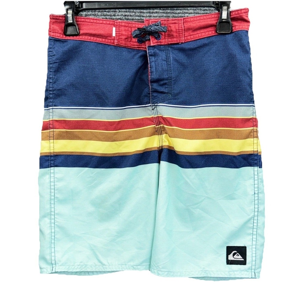 Quiksilver Mens Board Shorts Striped Colorblock Swim Trunks Multicolor Size 28